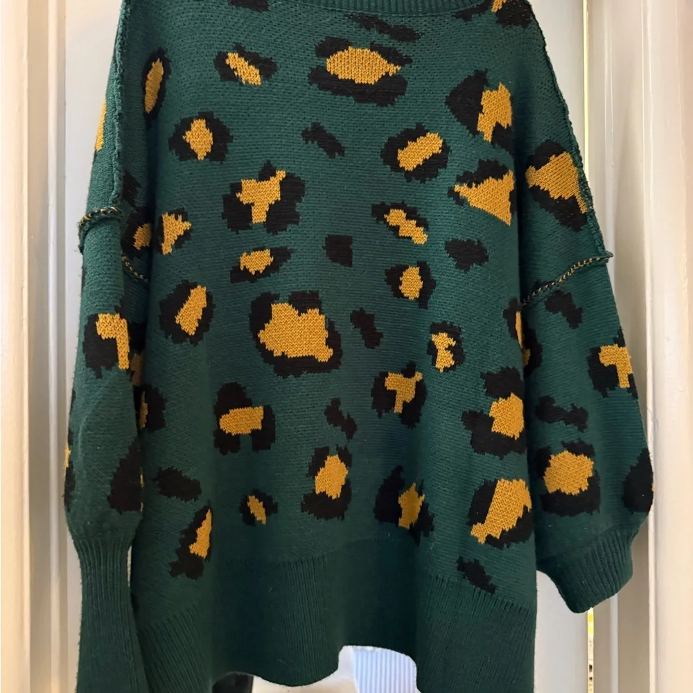 Dressed in LALA Green Leopard Print Crewneck Sweater - Picture 2 of 5